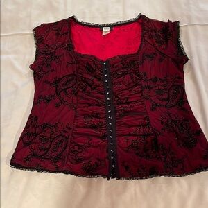 EUC Elegant and Gorgeous Burgundy and Black Embroidered/Lace Women's Top Size XL